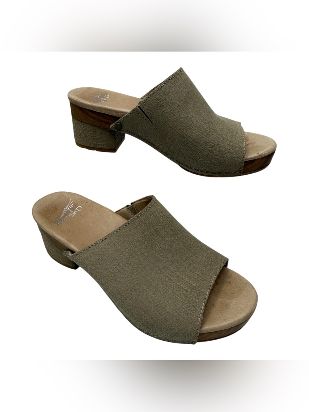 Dansko Maci Taupe Textured Leather Heeled Slide Sandals Size 36